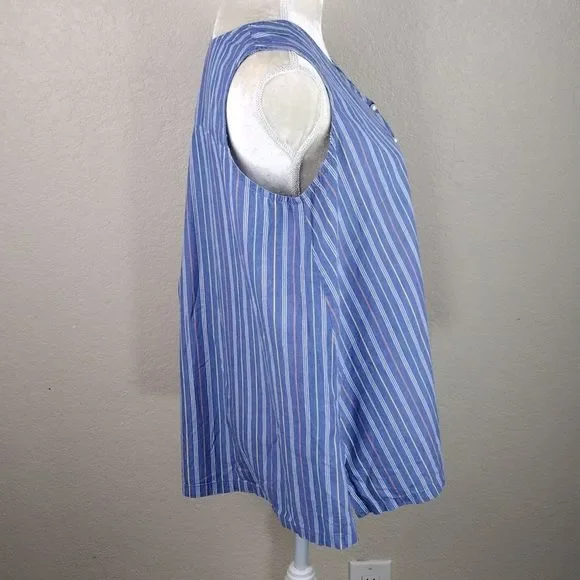 Sarah Bentley Vintage Striped Pearl Button Pleated Back Sleeveless Top - Picture 5 of 15